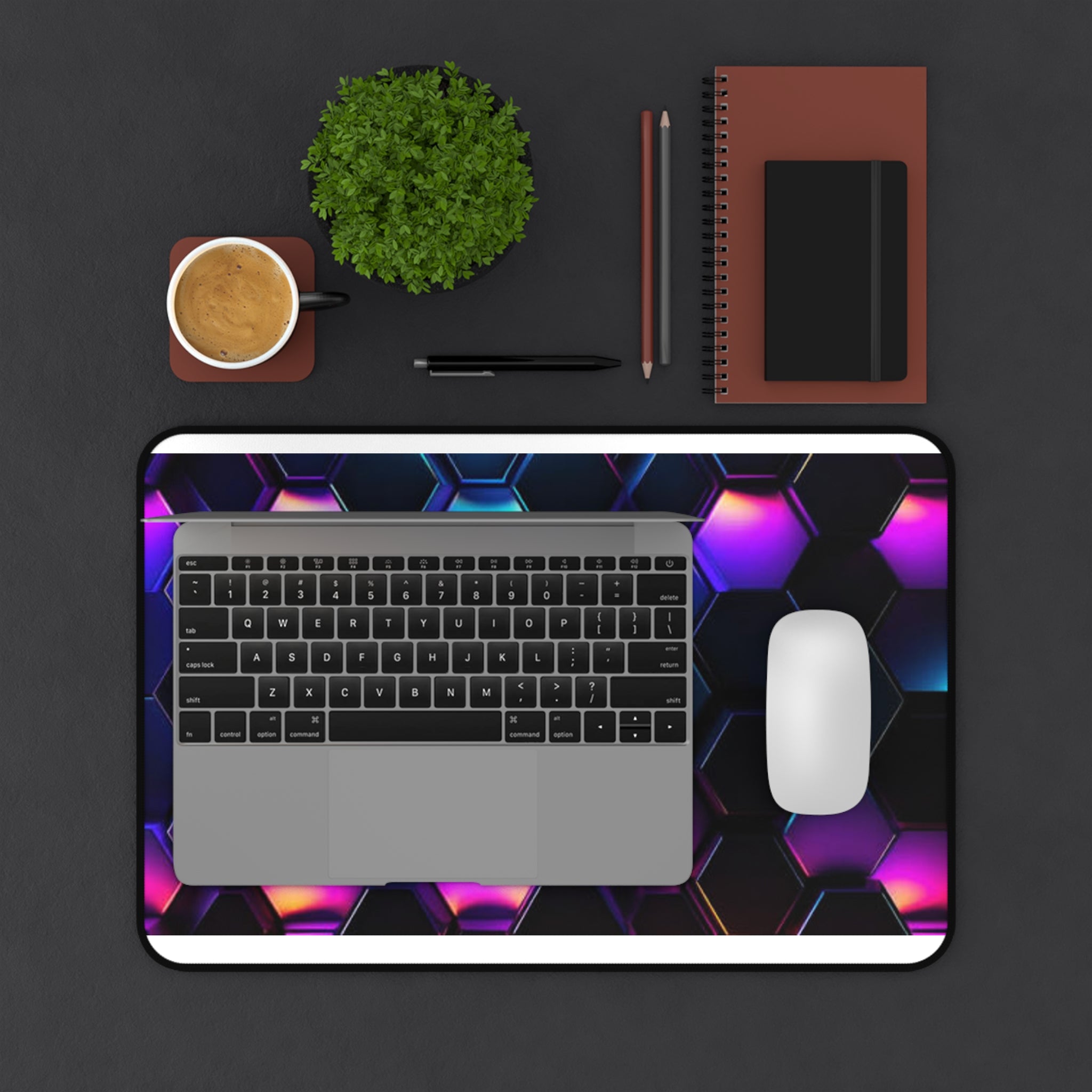 Neon Hex Grid Desk Mat — RGB Cyber Honeycomb Gaming Mouse Pad