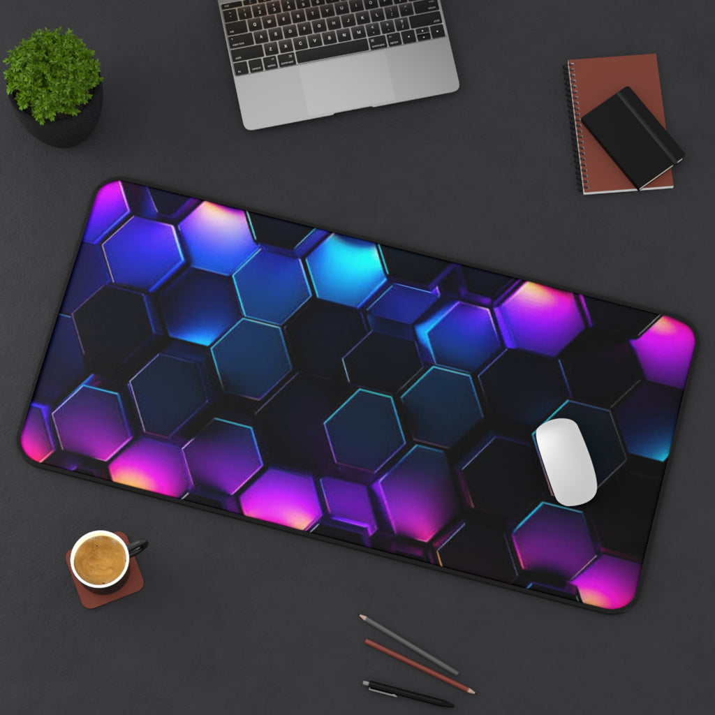 Neon Hex Grid Desk Mat — RGB Cyber Honeycomb Gaming Mouse Pad
