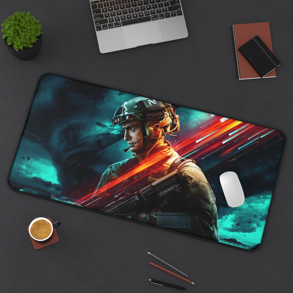 Battlefield Soldier Gaming Desk Mat — Tactical Military Mouse Pad