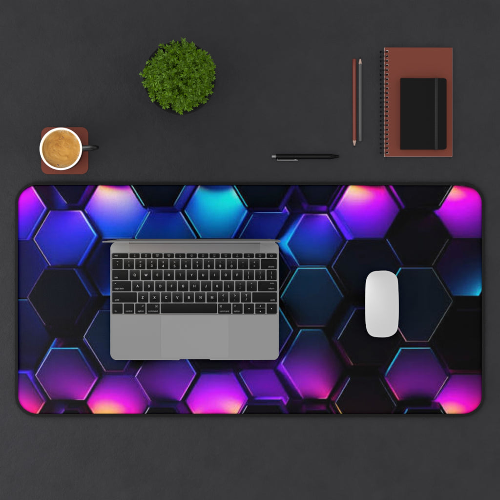 Neon Hex Grid Desk Mat — RGB Cyber Honeycomb Gaming Mouse Pad