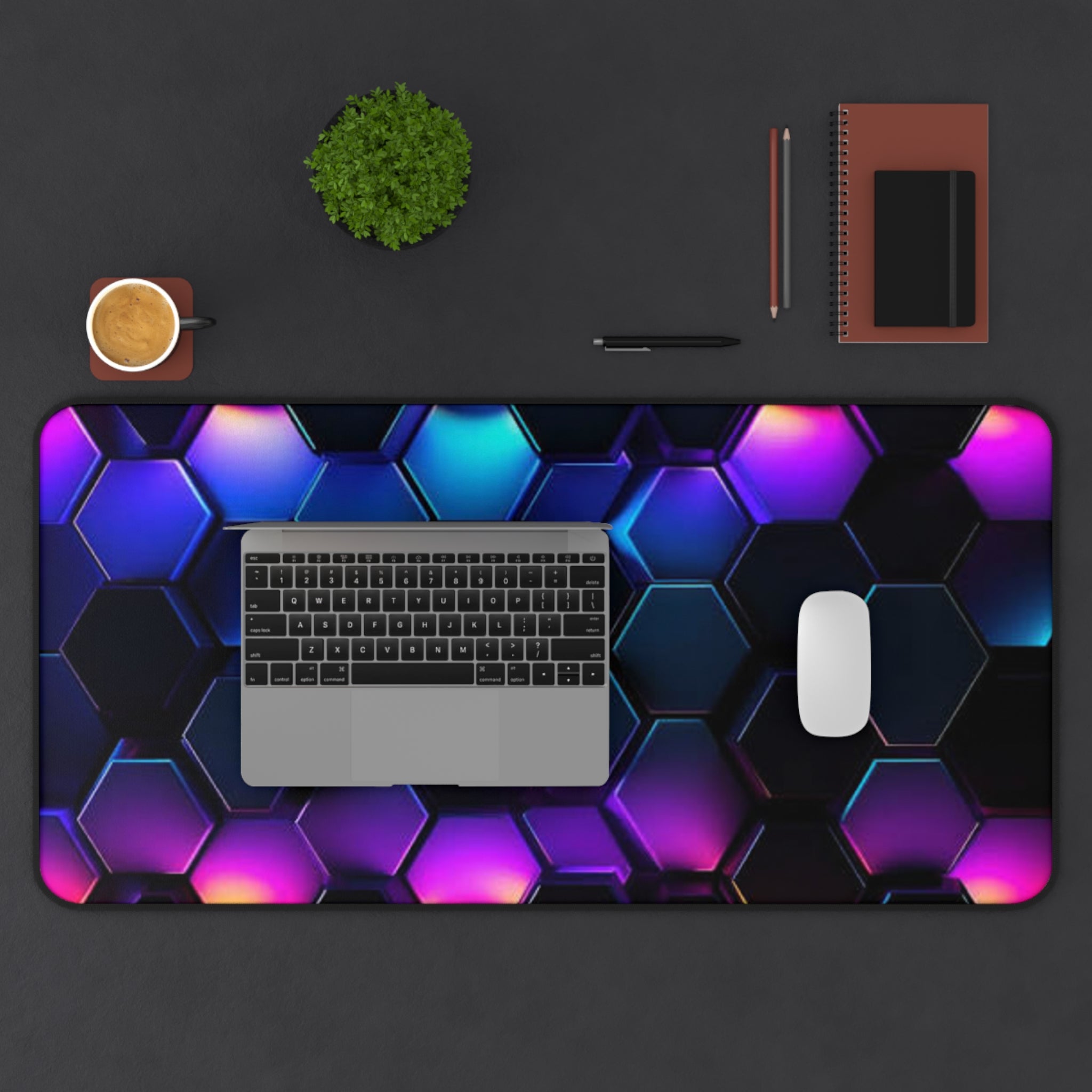 Neon Hex Grid Desk Mat — RGB Cyber Honeycomb Gaming Mouse Pad