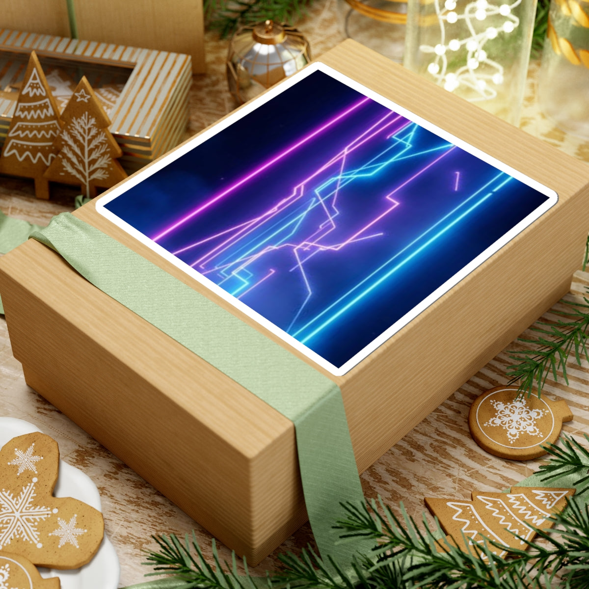 Neon Cyber Lines Sticker Retro Futuristic
