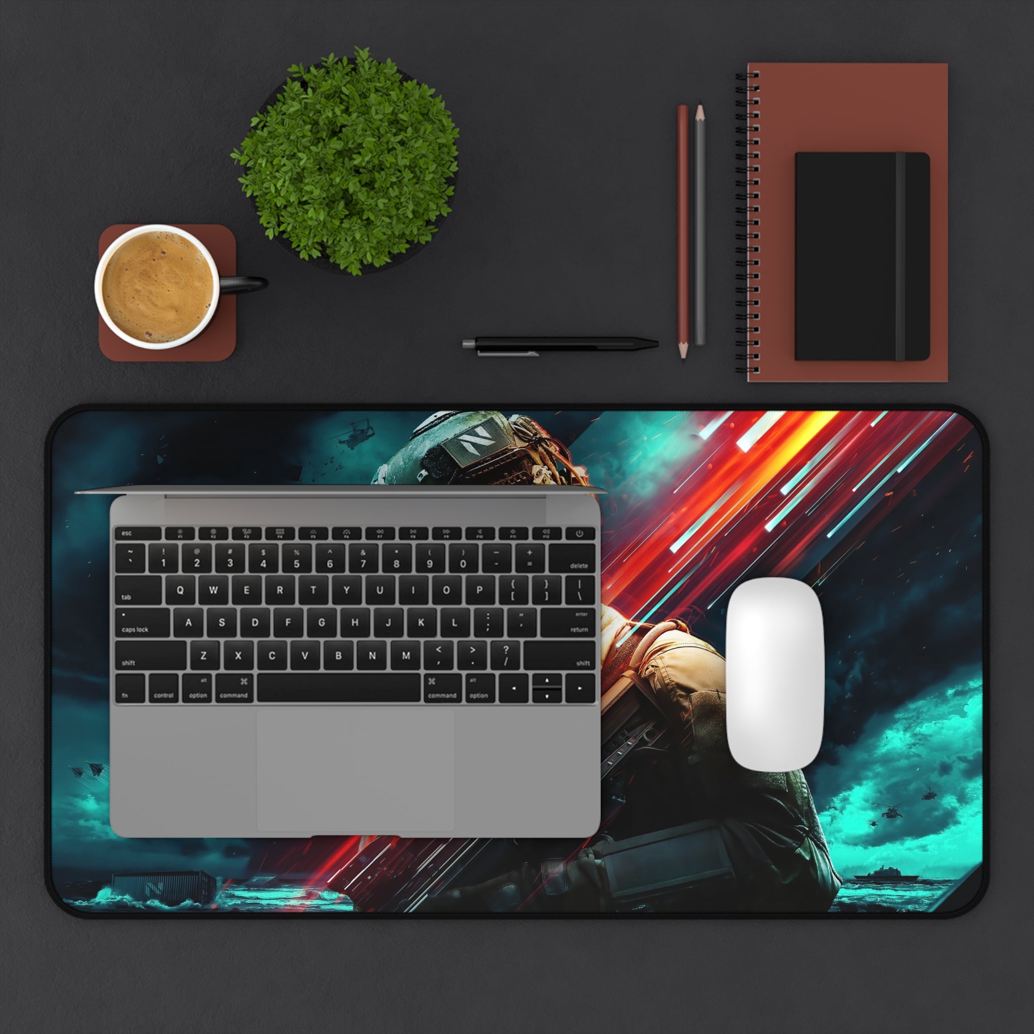 Battlefield Soldier Gaming Desk Mat — Tactical Military Mouse Pad