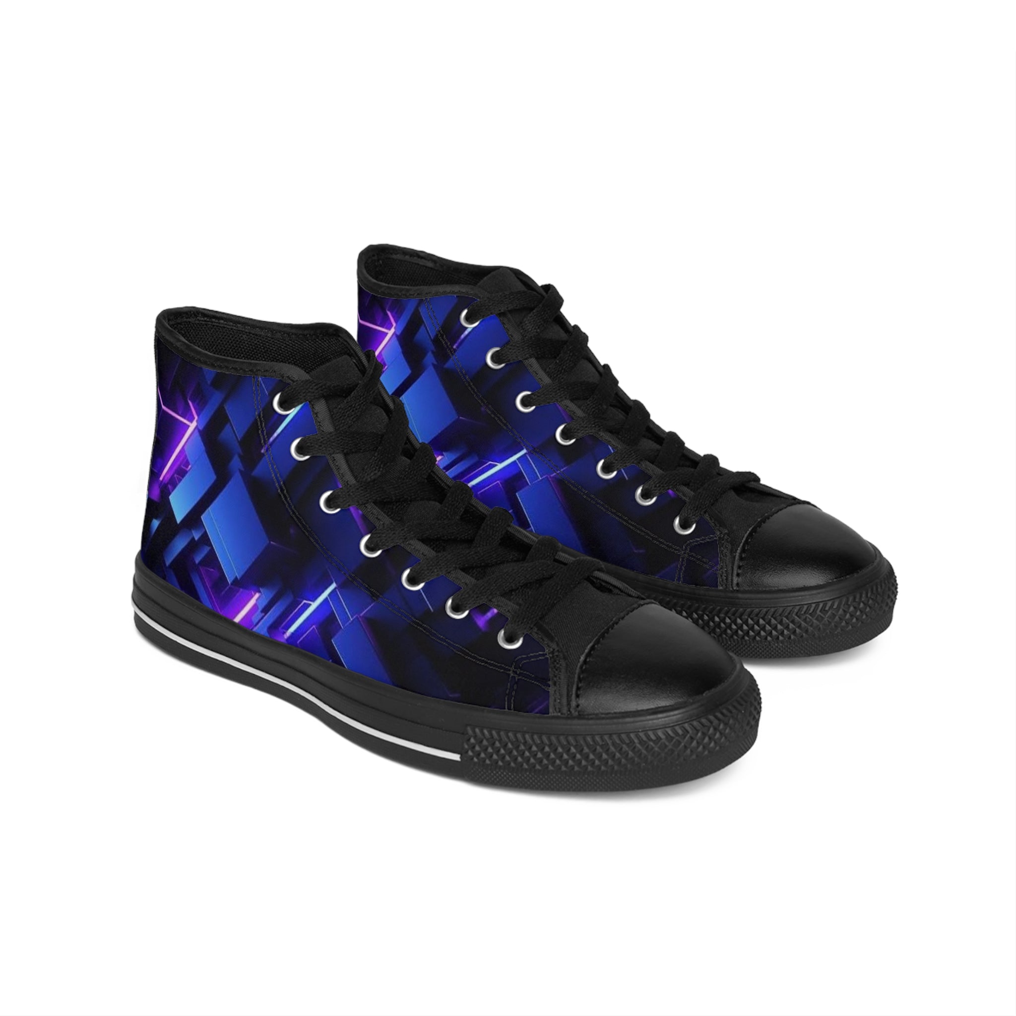 Neon Geometric High-Top Sneakers — Men's Classic Sneakers