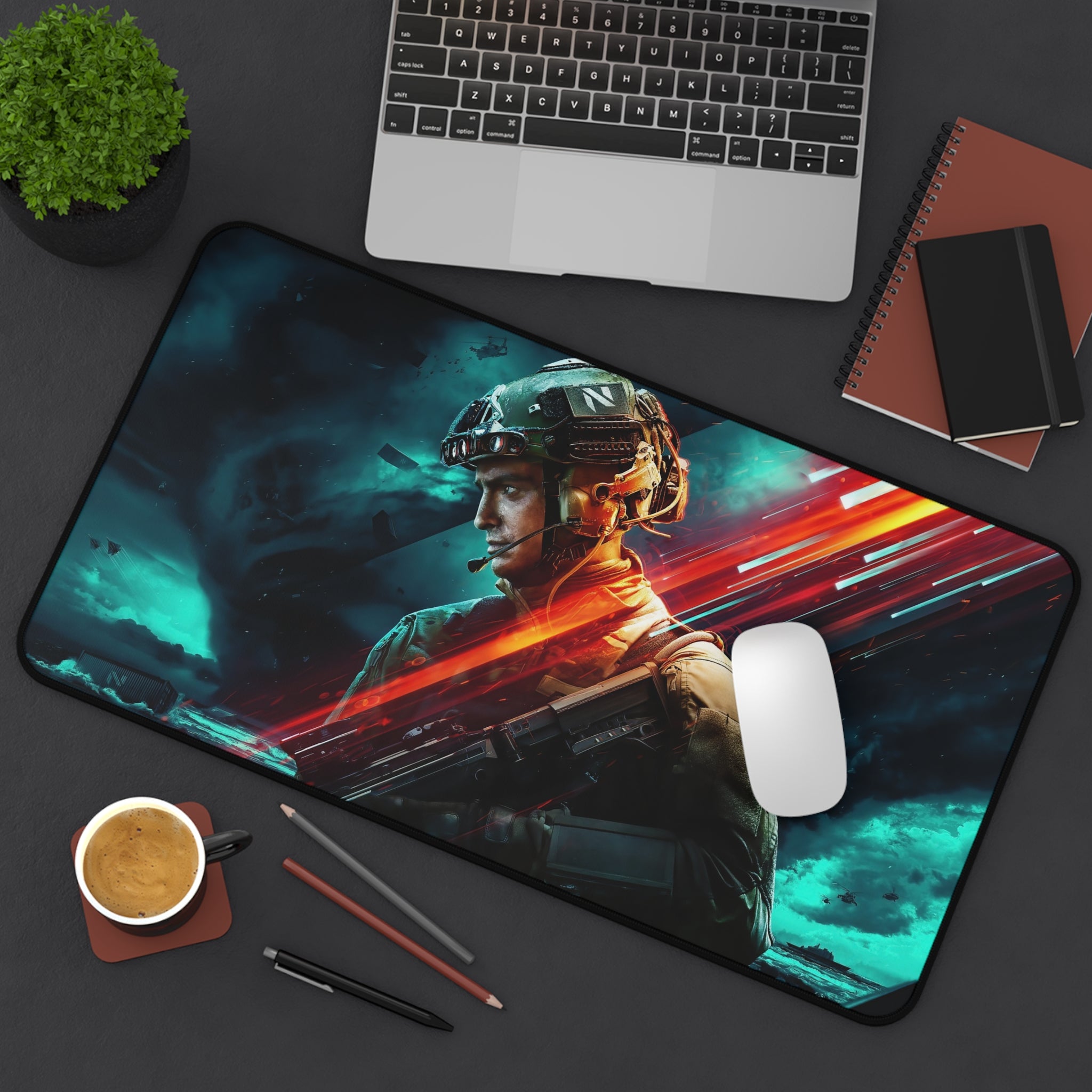 Battlefield Soldier Gaming Desk Mat — Tactical Military Mouse Pad