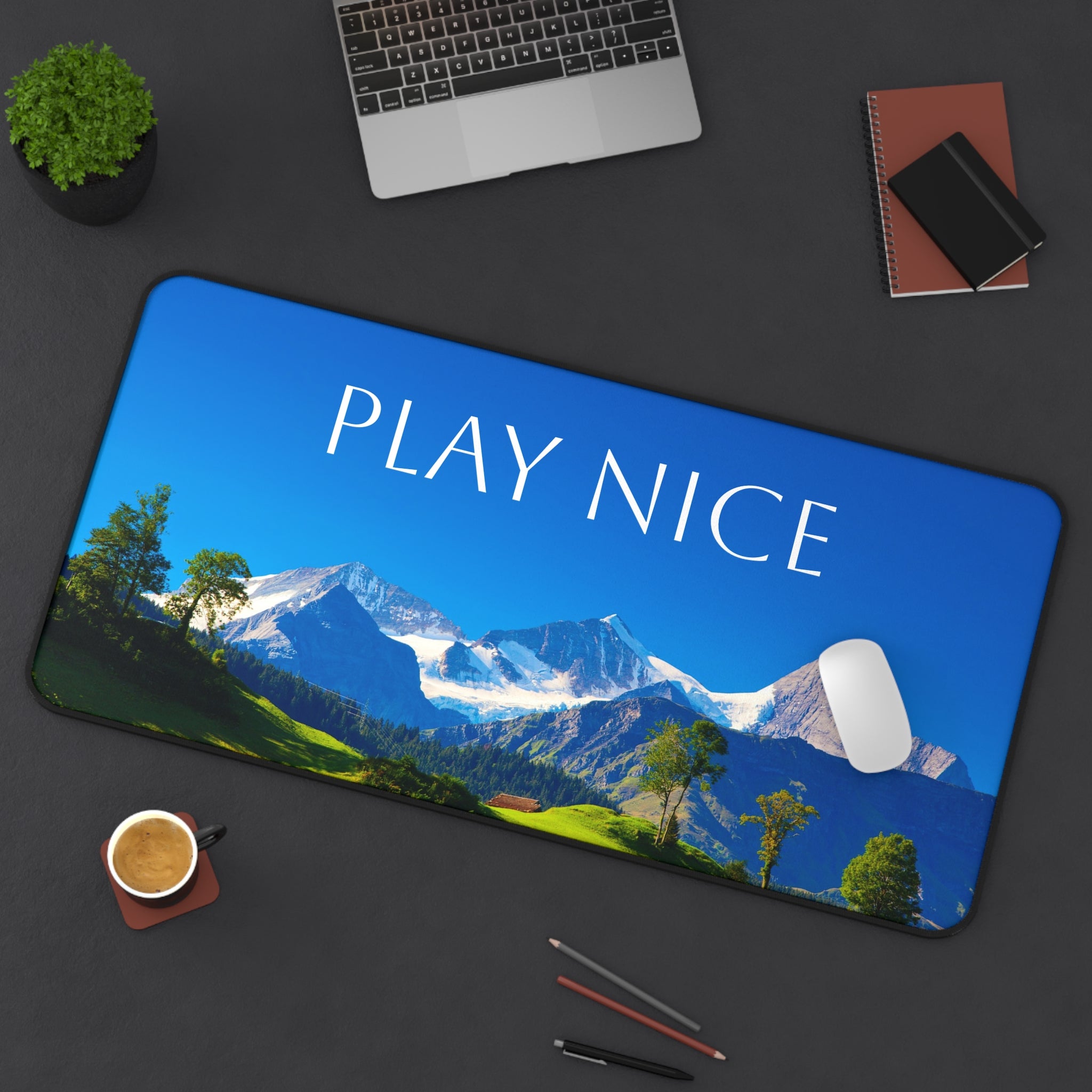 Play Nice Mountain Desk Mat – Scenic Office Mousepad for Calm, Motivational Workspace