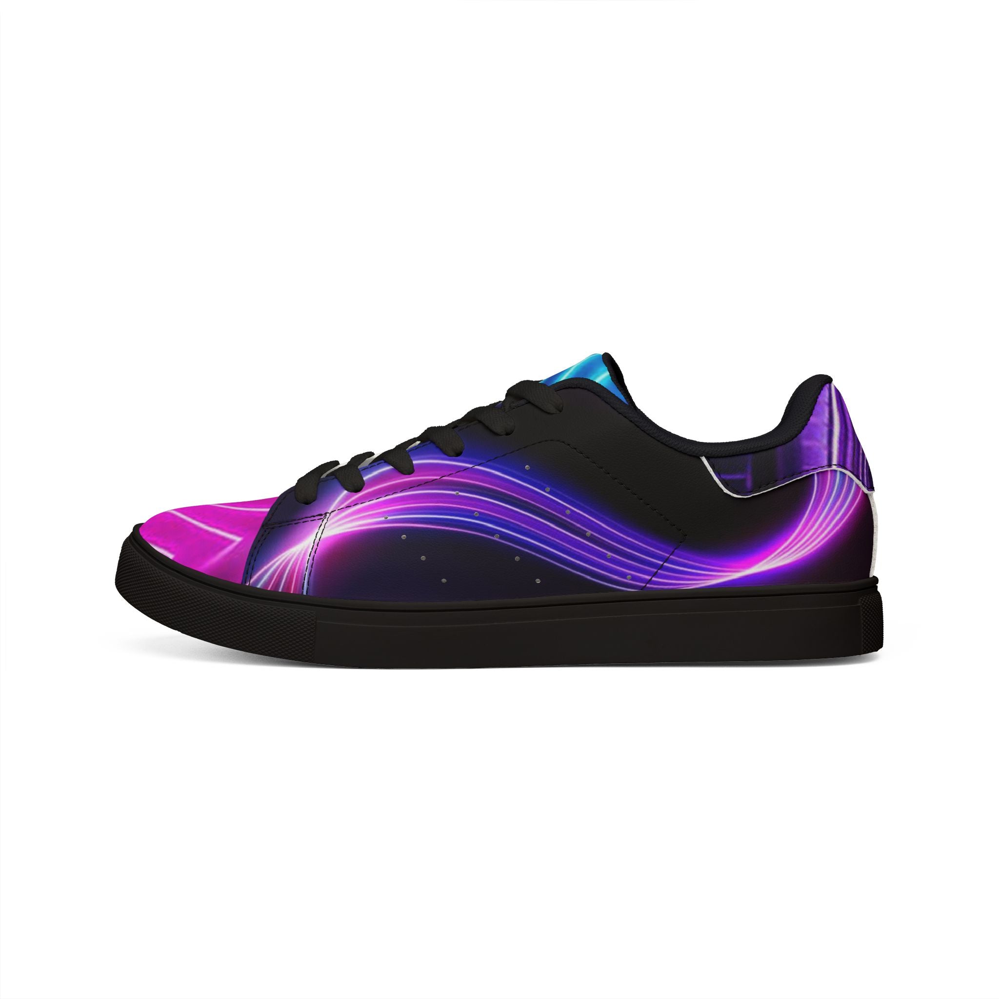 Low-Top Sneakers — Neon Wave Leather Casual Shoes