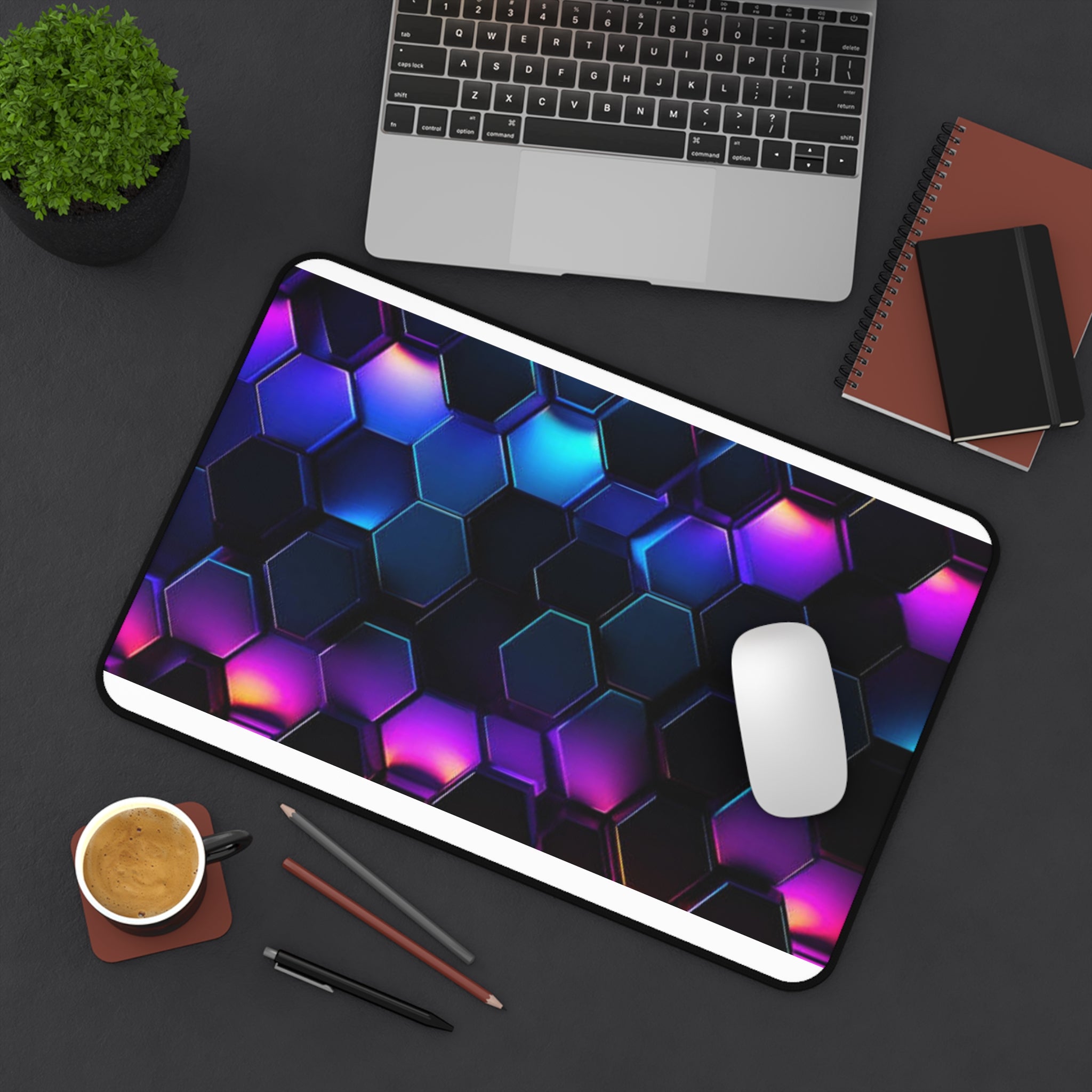 Neon Hex Grid Desk Mat — RGB Cyber Honeycomb Gaming Mouse Pad