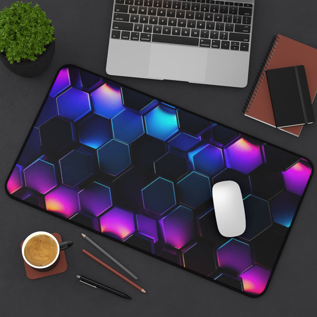 Neon Hex Grid Desk Mat — RGB Cyber Honeycomb Gaming Mouse Pad