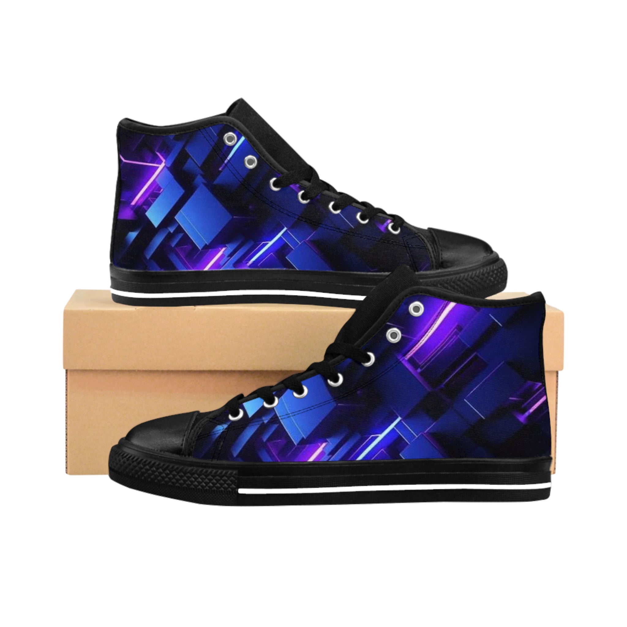 Neon Geometric High-Top Sneakers — Men's Classic Sneakers