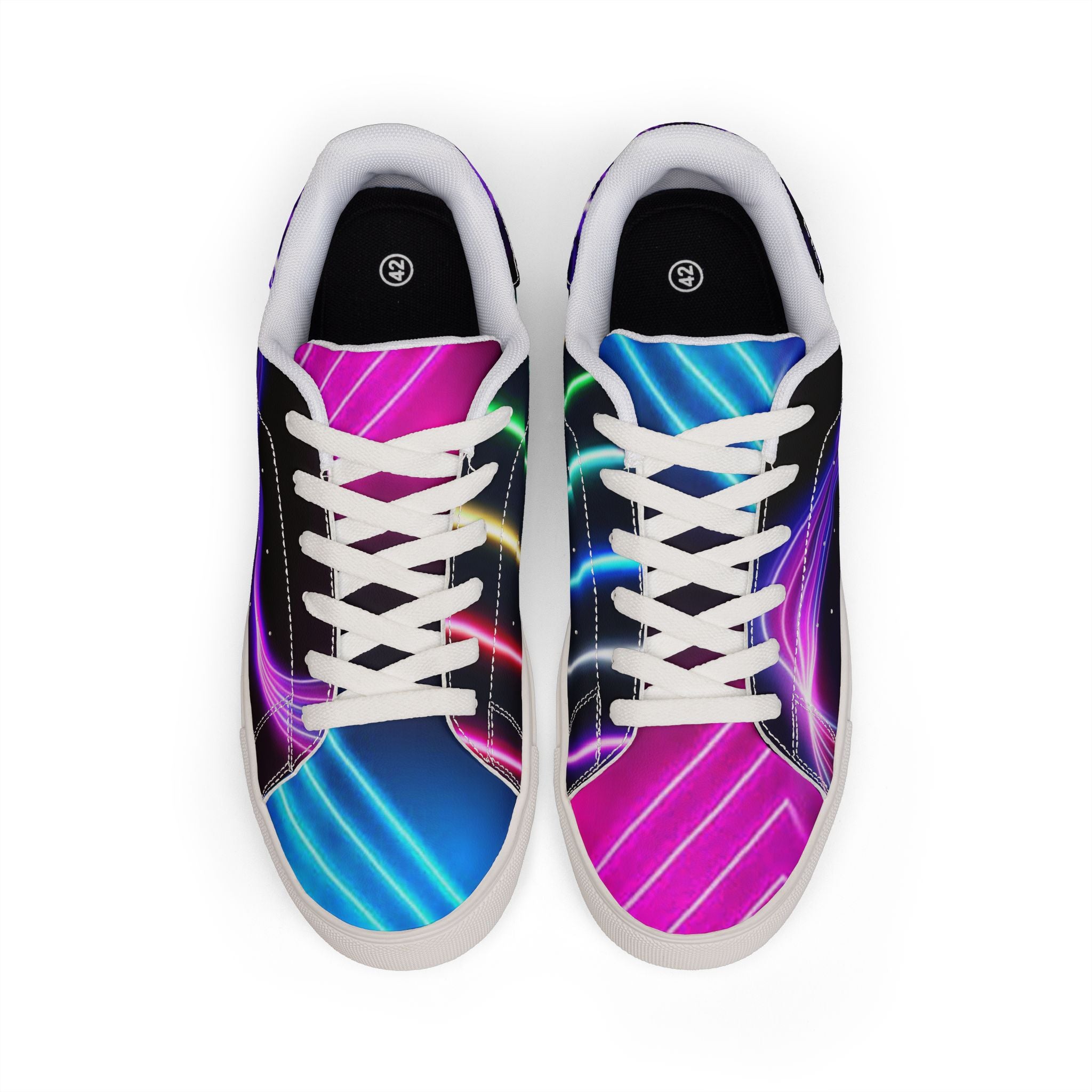 Low-Top Sneakers — Neon Wave Leather Casual Shoes