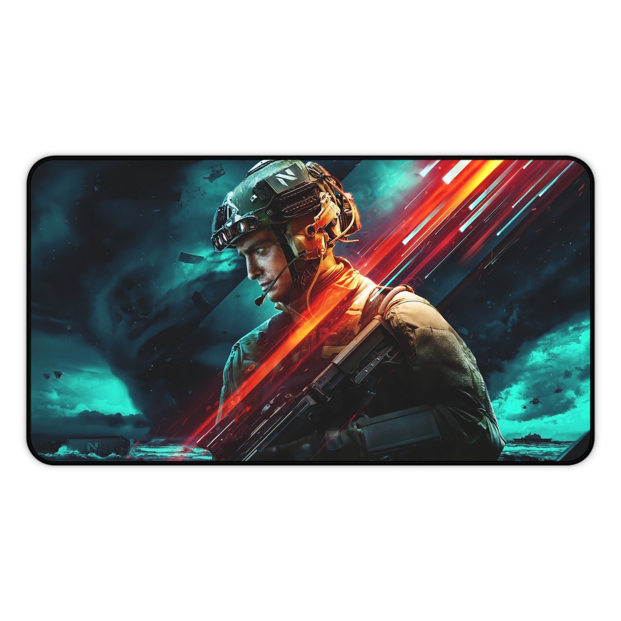 Battlefield Soldier Gaming Desk Mat — Tactical Military Mouse Pad