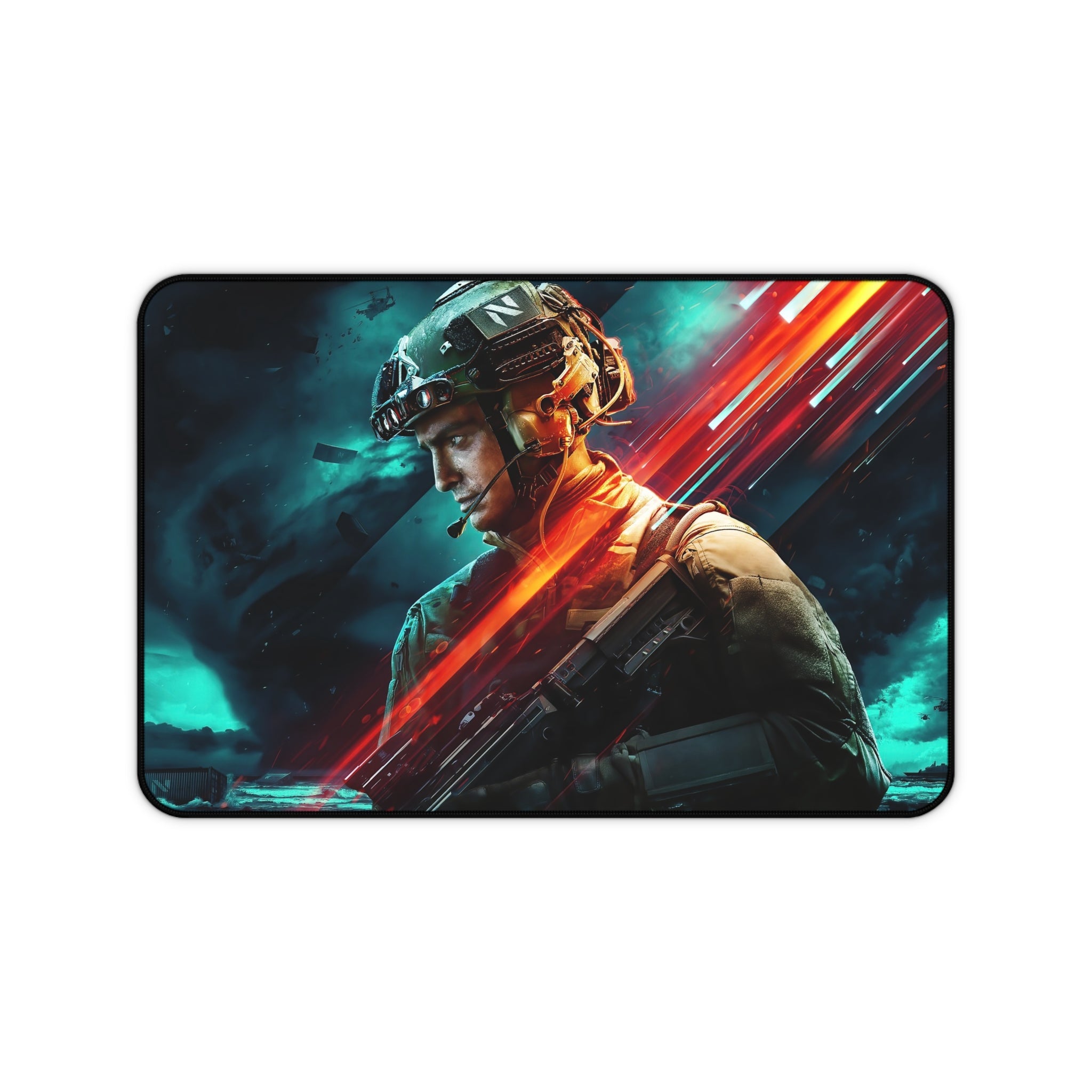 Battlefield Soldier Gaming Desk Mat — Tactical Military Mouse Pad