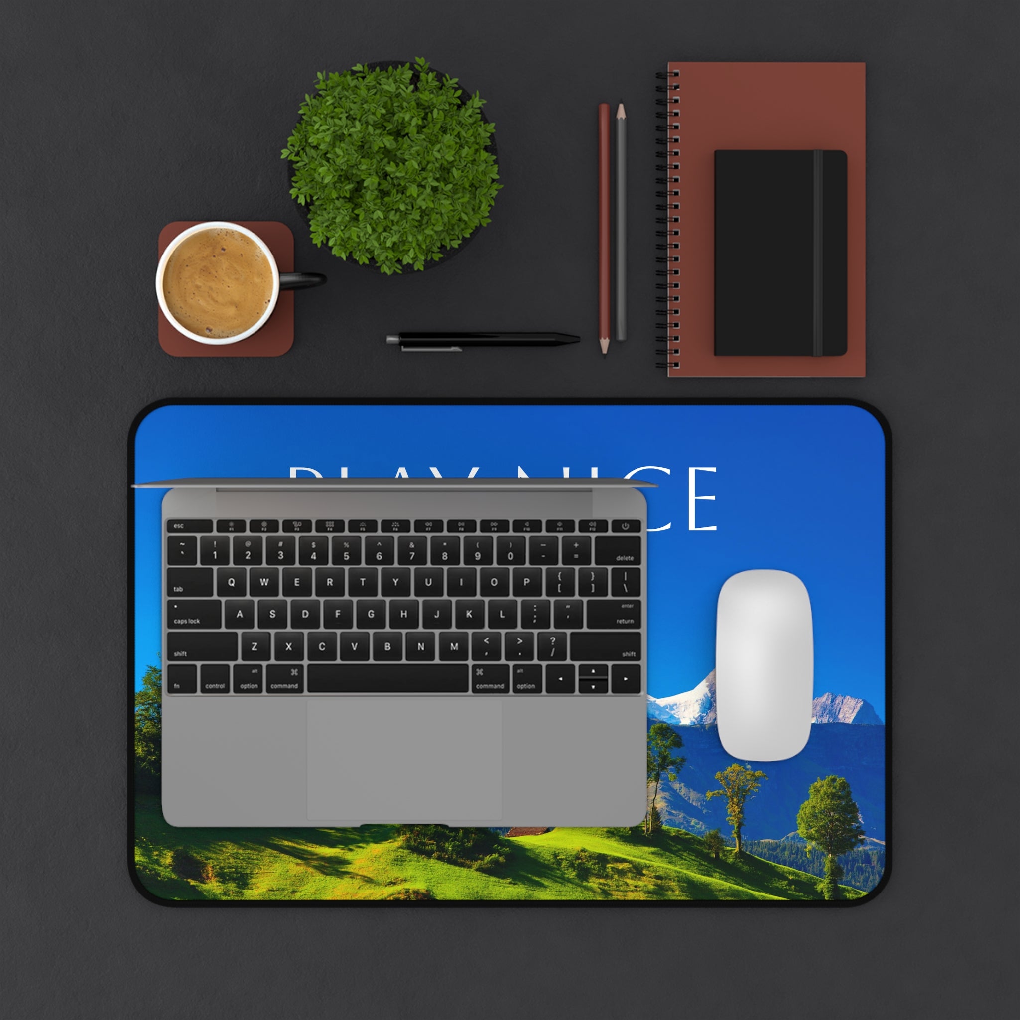 Play Nice Mountain Desk Mat – Scenic Office Mousepad for Calm, Motivational Workspace