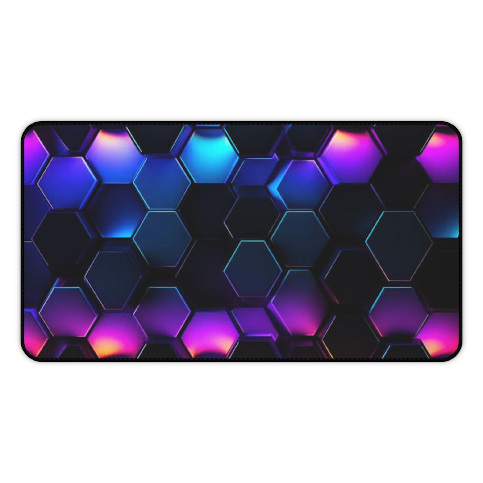 Neon Hex Grid Desk Mat — RGB Cyber Honeycomb Gaming Mouse Pad