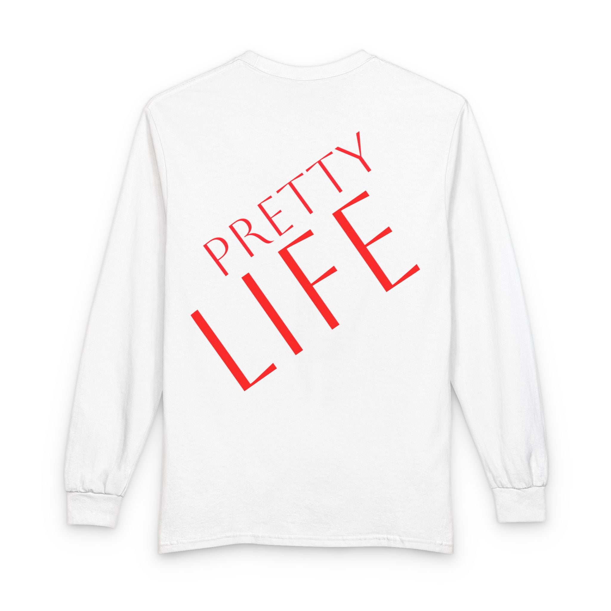 Long Sleeve Shirt — Red Double Hearts & "Pretty Life" Graphic (Valentine / Romantic Gift)