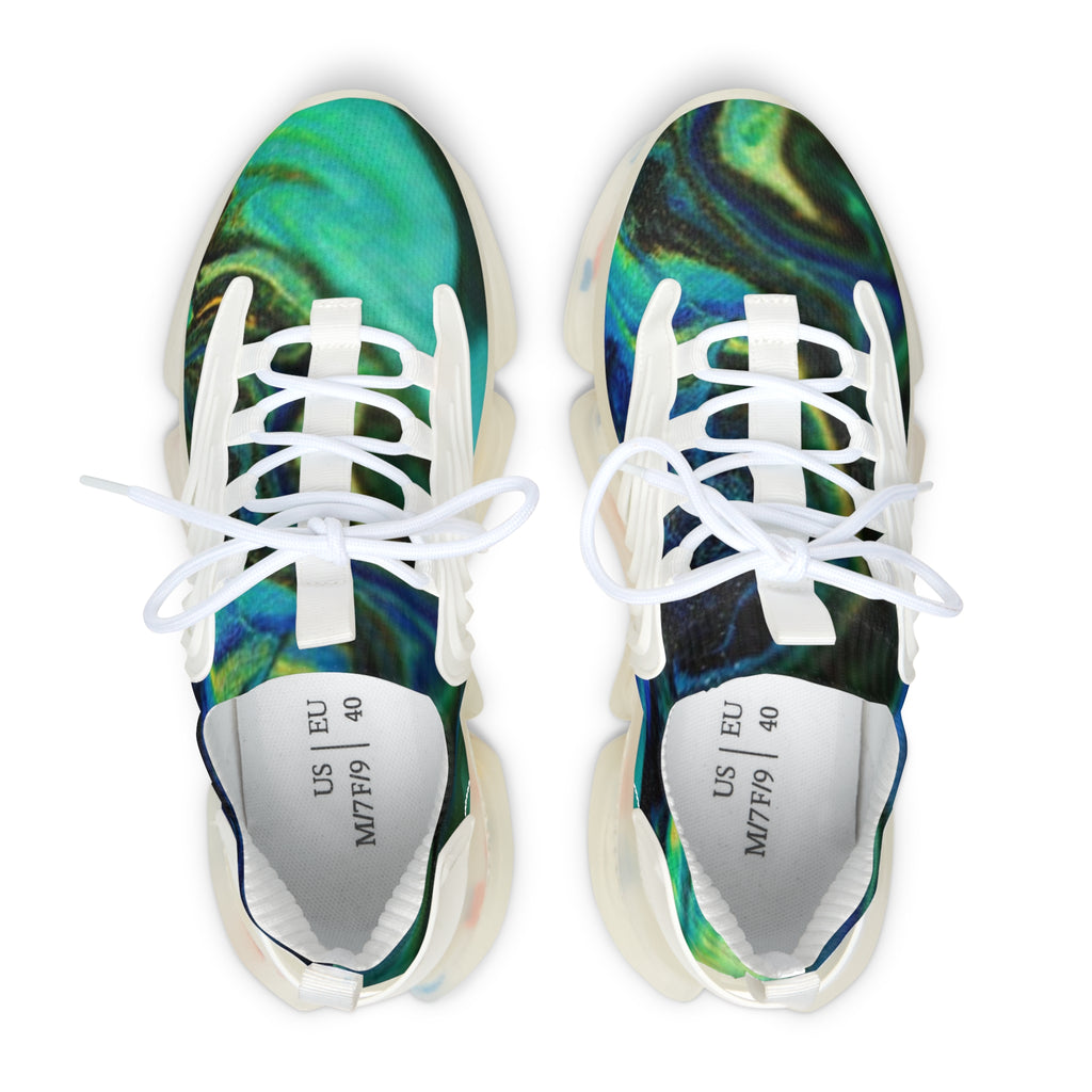 Women's Mesh Sneakers — Green Marble Athletic Shoes, Lightweight Breathable Casual Trainer