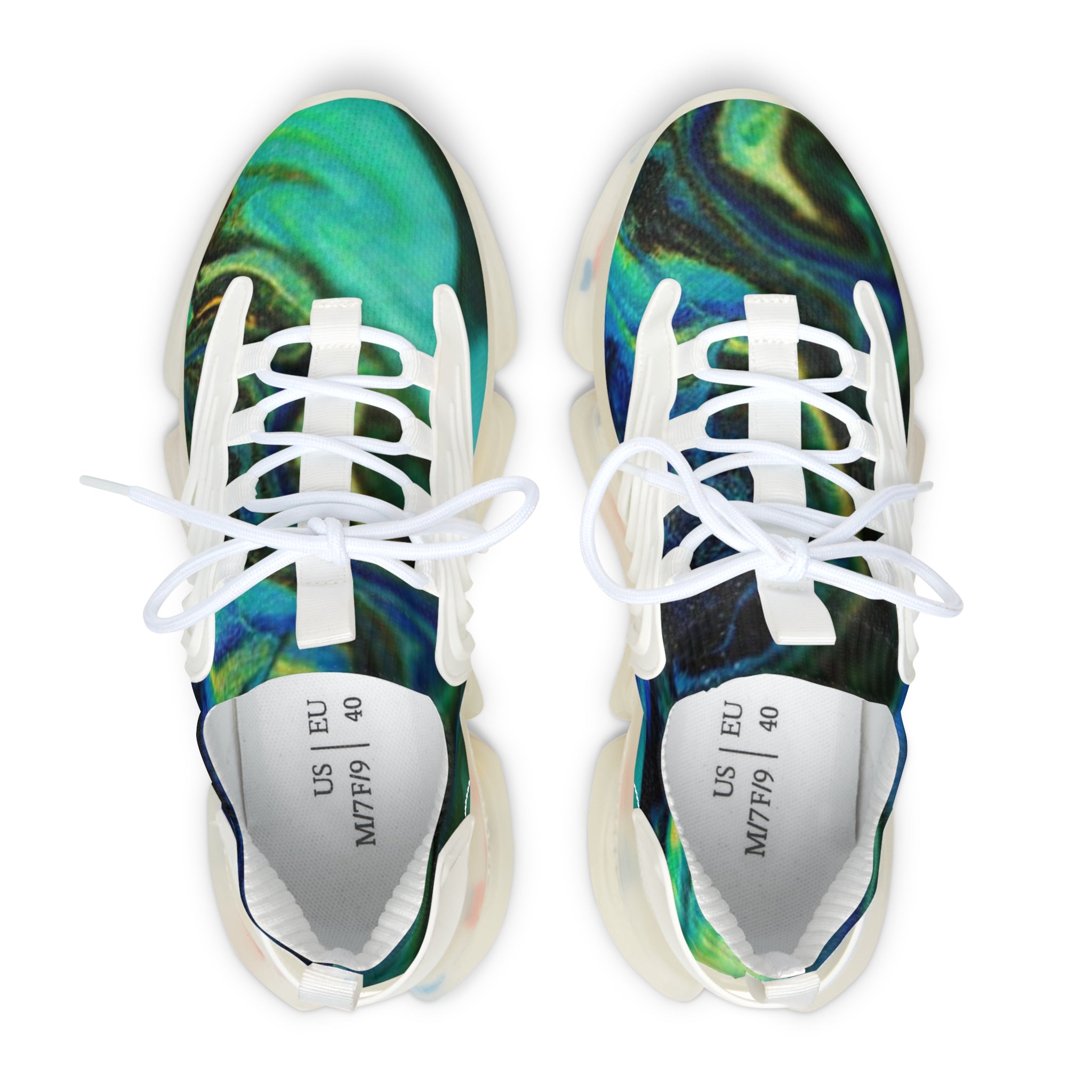 Women's Mesh Sneakers — Green Marble Athletic Shoes, Lightweight Breathable Casual Trainer