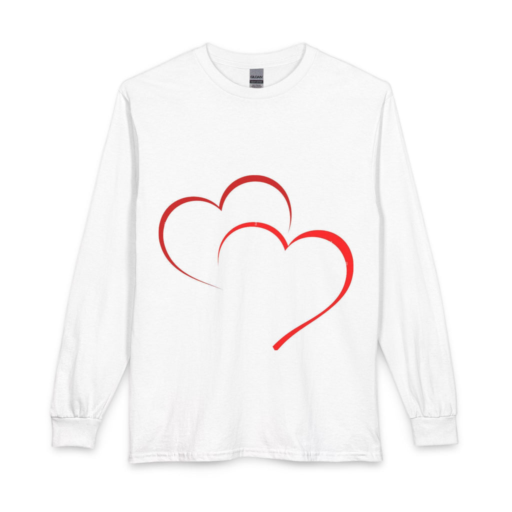 Long Sleeve Shirt — Red Double Hearts & "Pretty Life" Graphic (Valentine / Romantic Gift)
