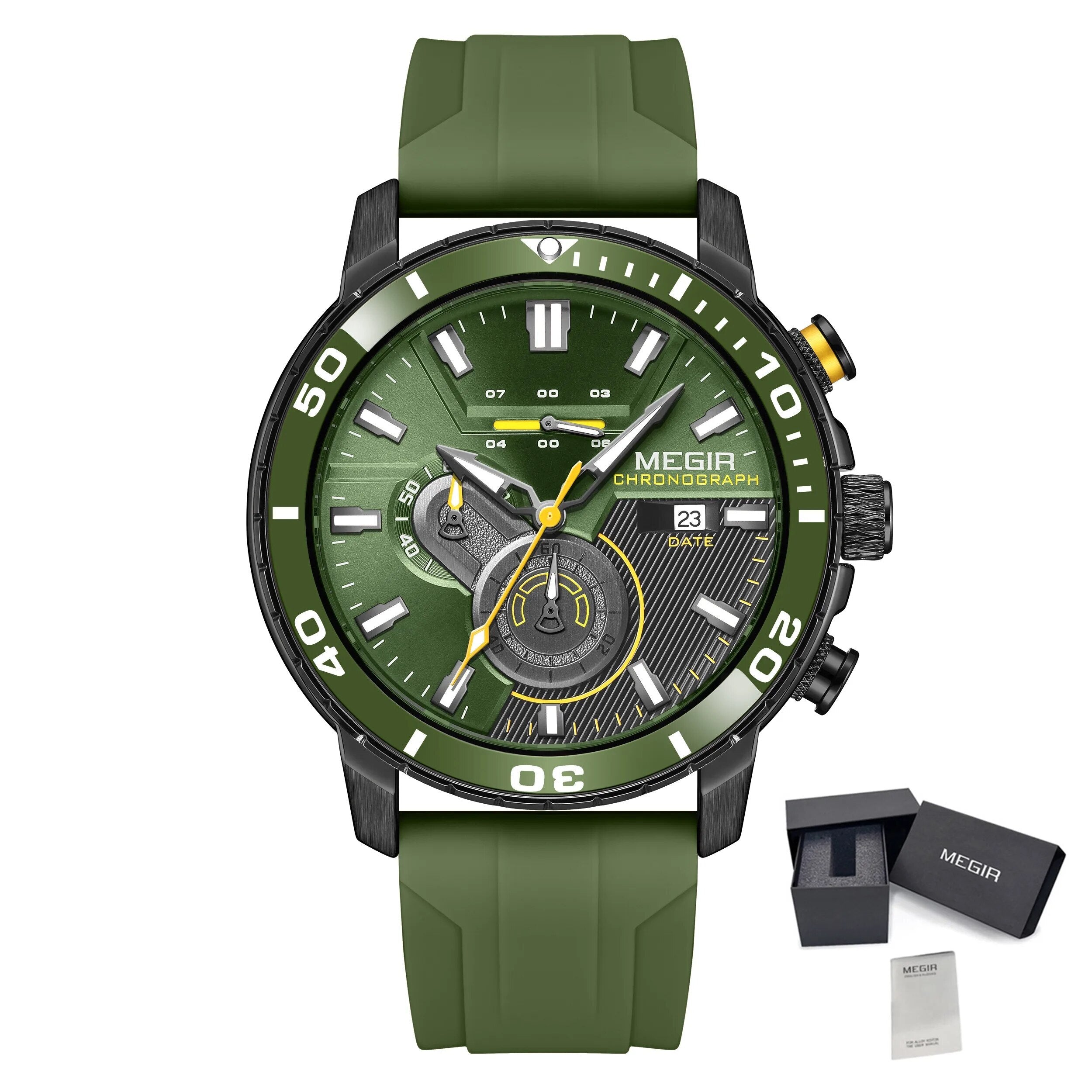 MEGIR Luxury Military Watches for Men Fashion Sport Quartz Wristwatch Waterproof Silicone Band Male Clock Chronograph with Date 2224