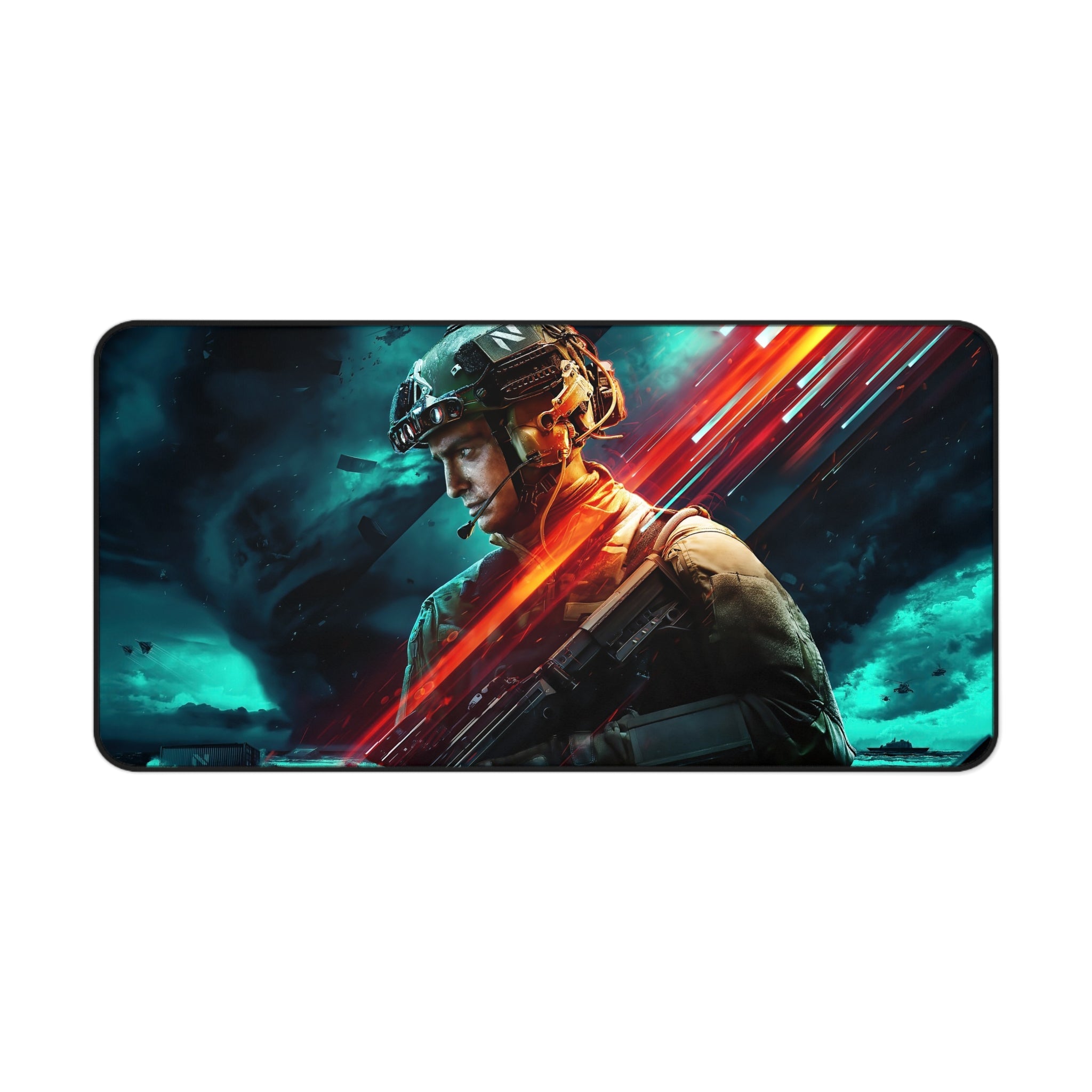 Battlefield Soldier Gaming Desk Mat — Tactical Military Mouse Pad