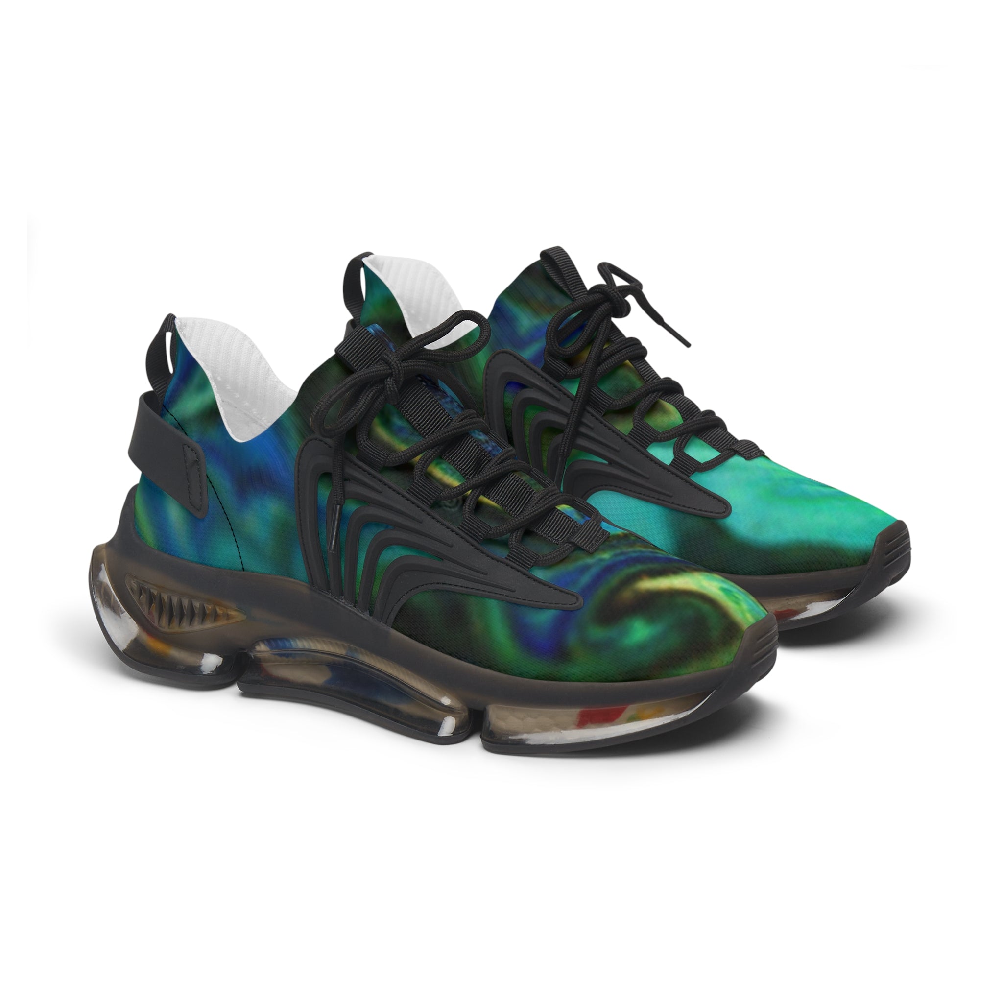Women's Mesh Sneakers — Green Marble Athletic Shoes, Lightweight Breathable Casual Trainer