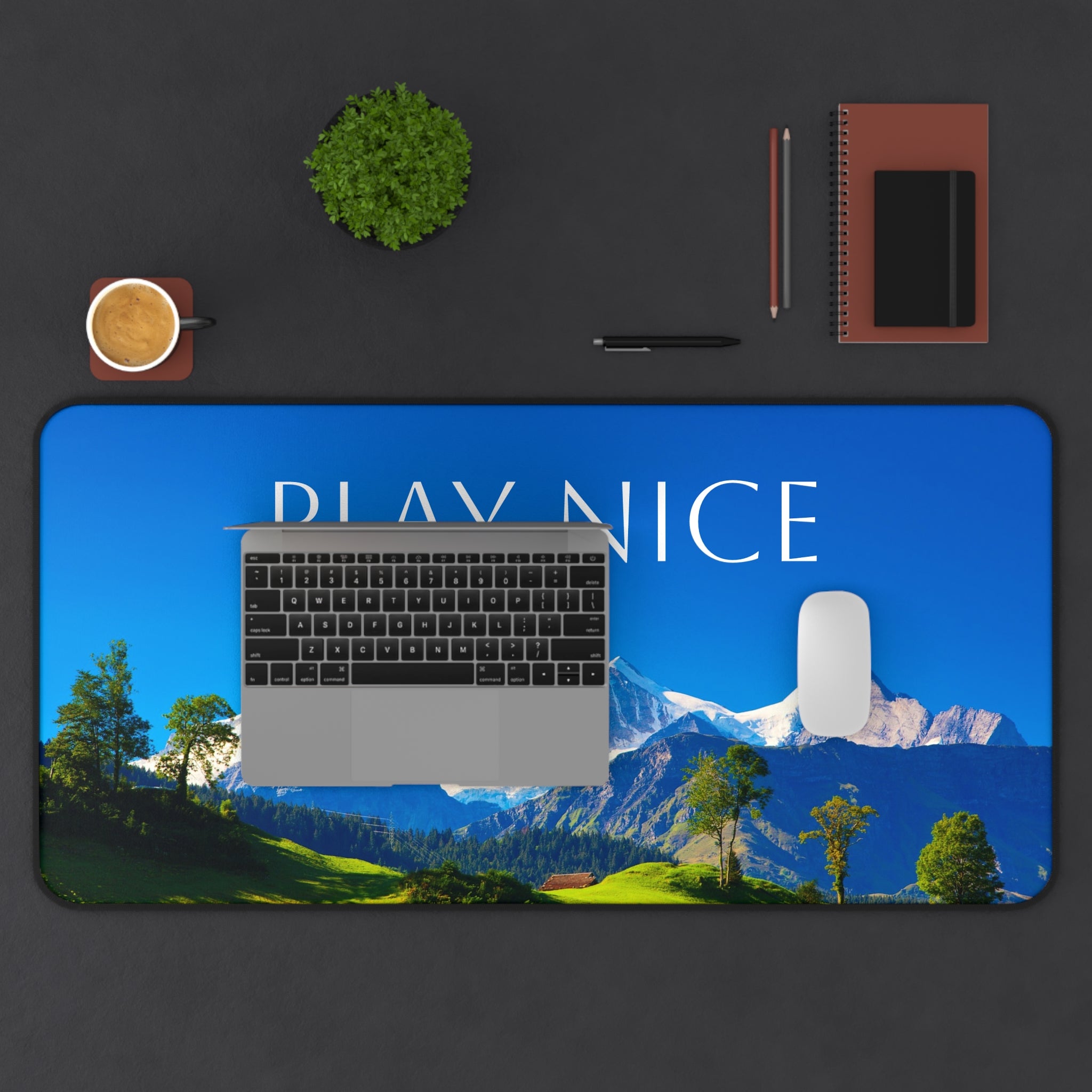 Play Nice Mountain Desk Mat – Scenic Office Mousepad for Calm, Motivational Workspace