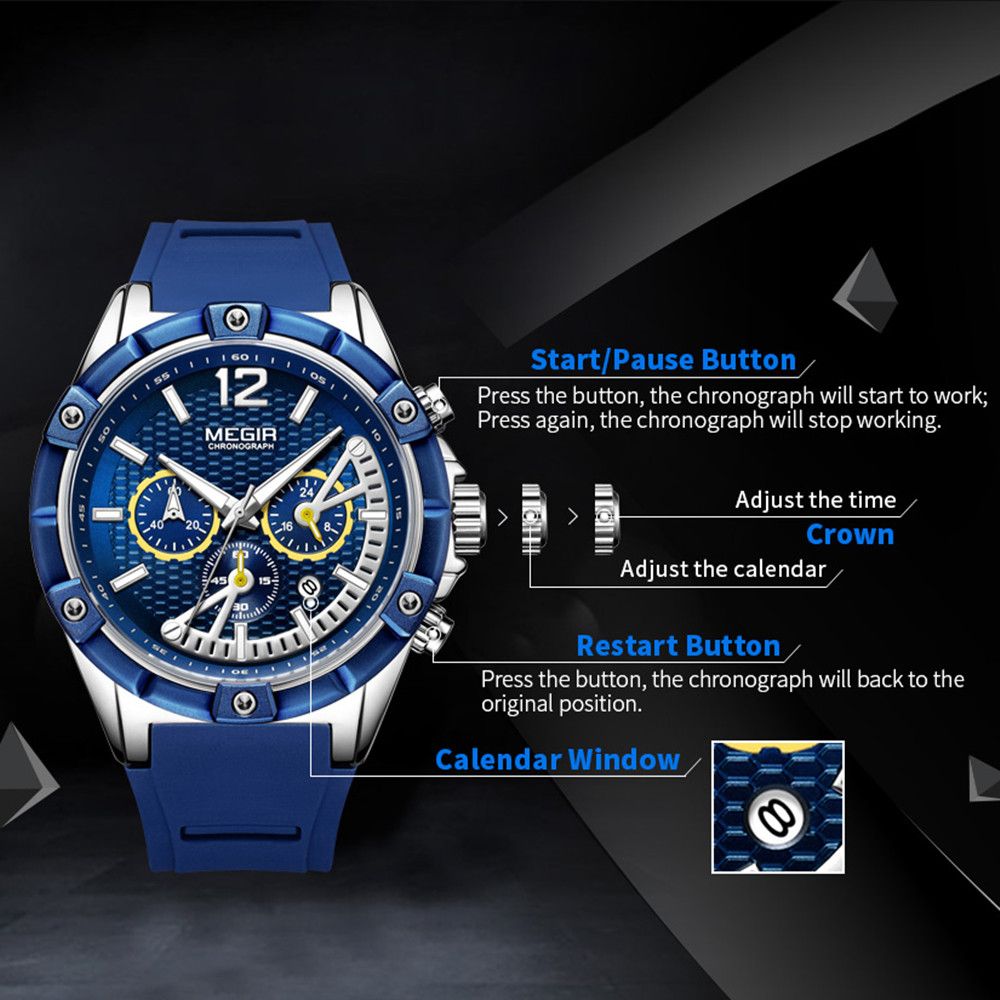 MEGIR Fashion Men Watches Silicone Strap Sport Military Watch Chronograph Waterproof Male Wristwatch Clock Montre Homme 2083