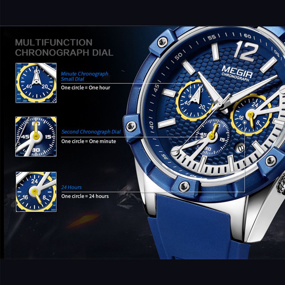 MEGIR Fashion Men Watches Silicone Strap Sport Military Watch Chronograph Waterproof Male Wristwatch Clock Montre Homme 2083