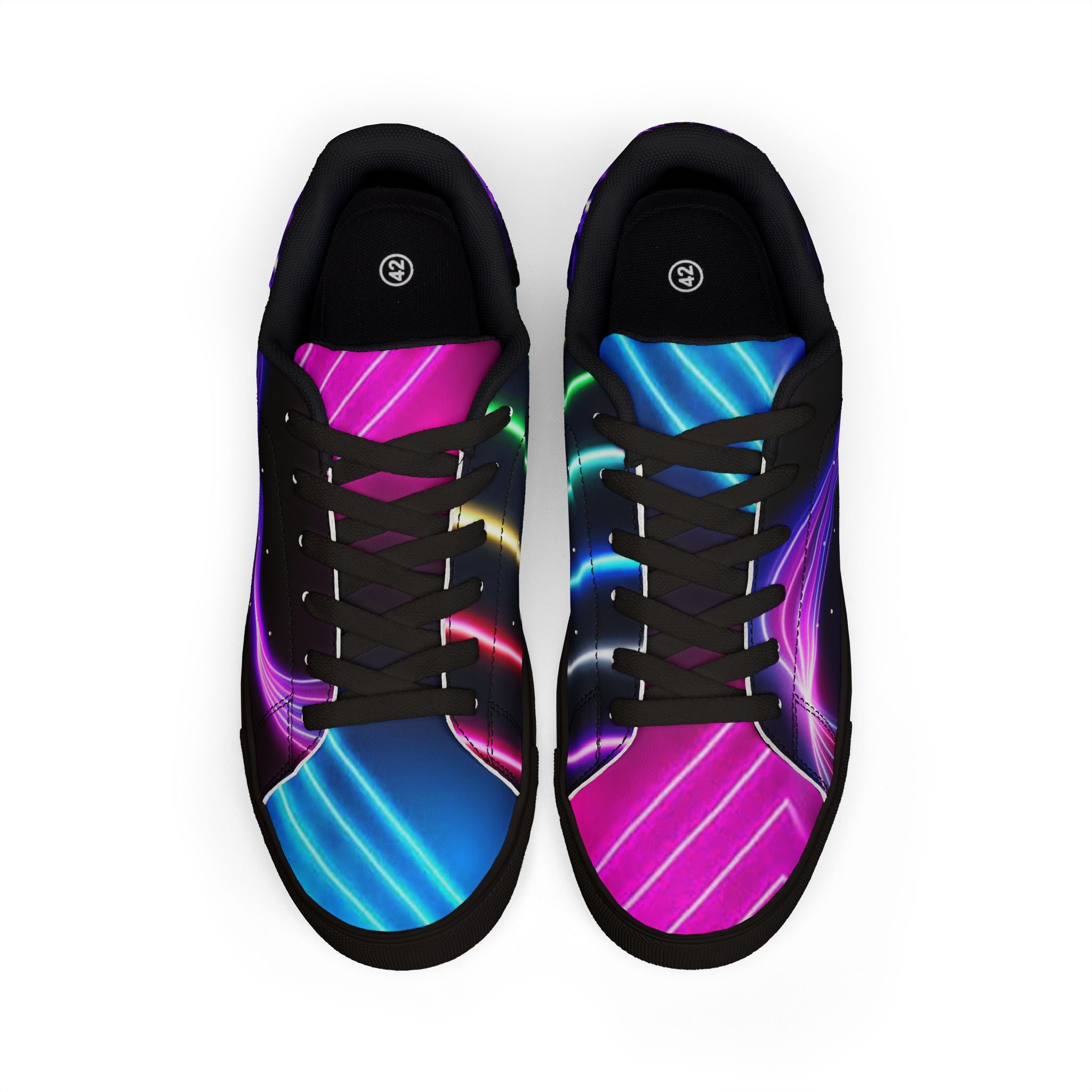 Low-Top Sneakers — Neon Wave Leather Casual Shoes