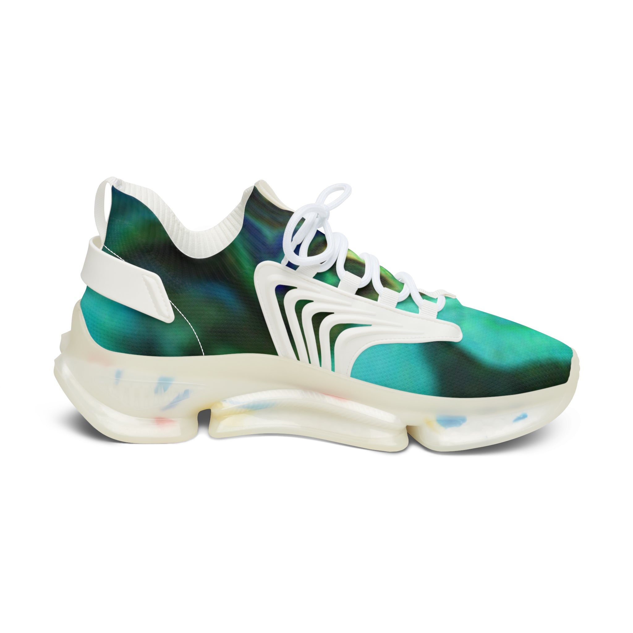 Women's Mesh Sneakers — Green Marble Athletic Shoes, Lightweight Breathable Casual Trainer