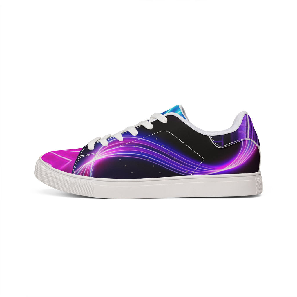 Low-Top Sneakers — Neon Wave Leather Casual Shoes