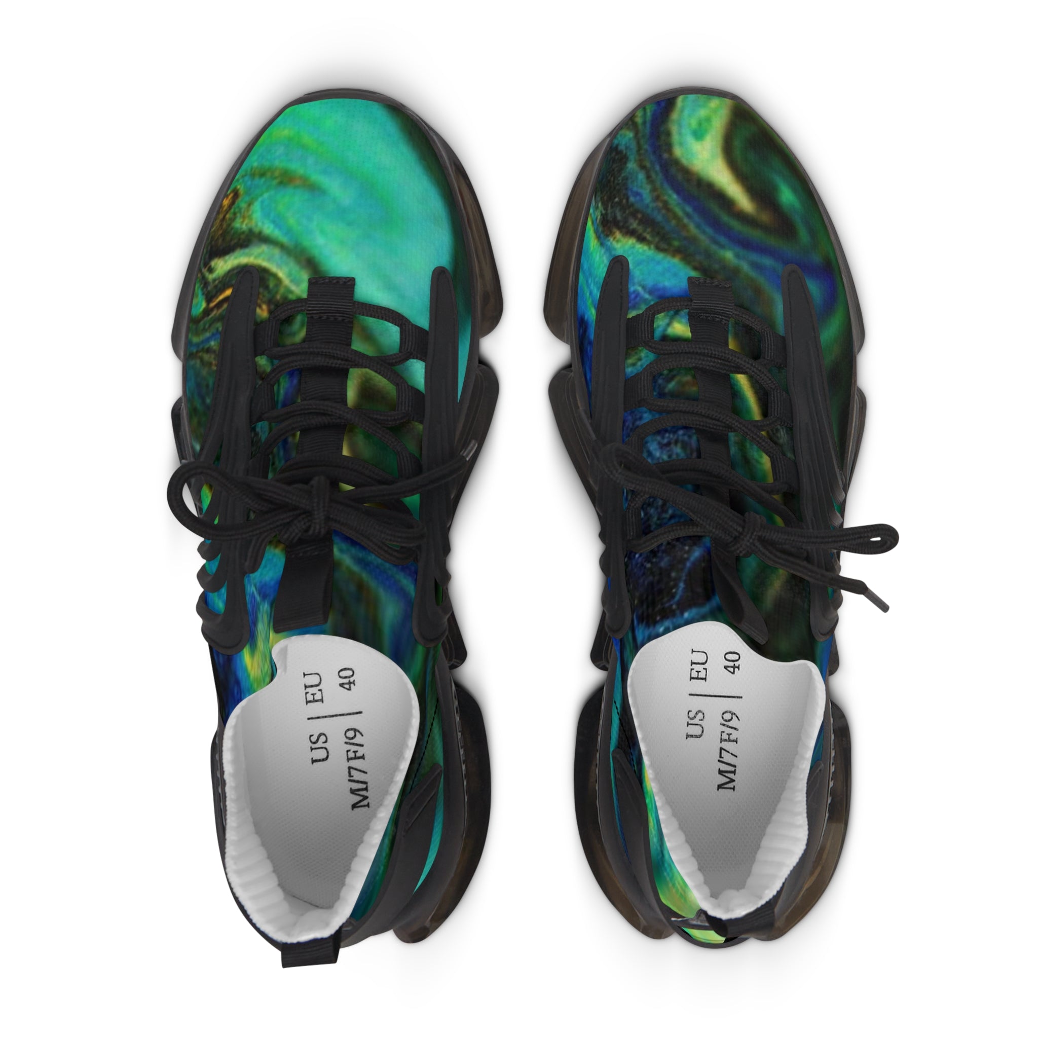 Women's Mesh Sneakers — Green Marble Athletic Shoes, Lightweight Breathable Casual Trainer