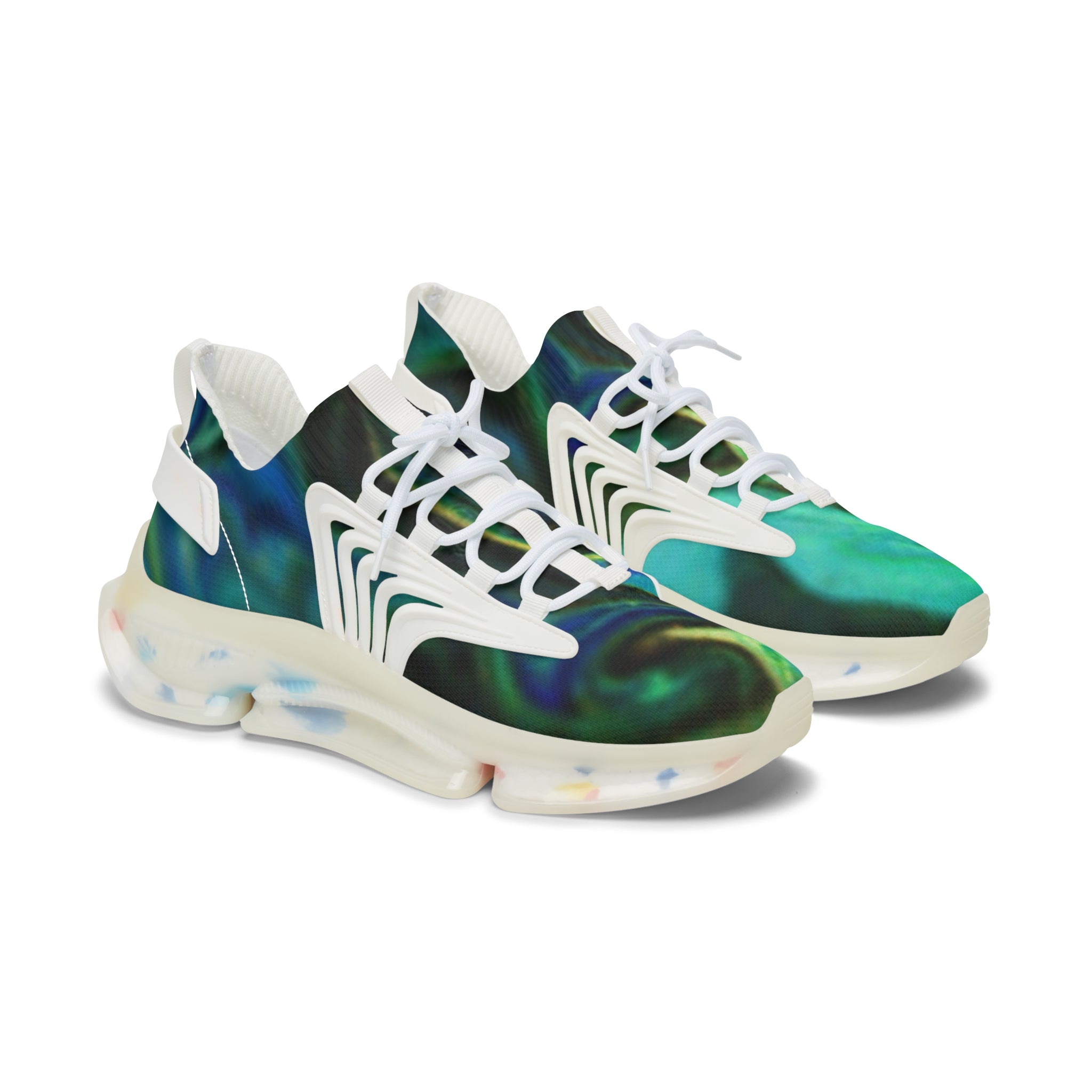Women's Mesh Sneakers — Green Marble Athletic Shoes, Lightweight Breathable Casual Trainer