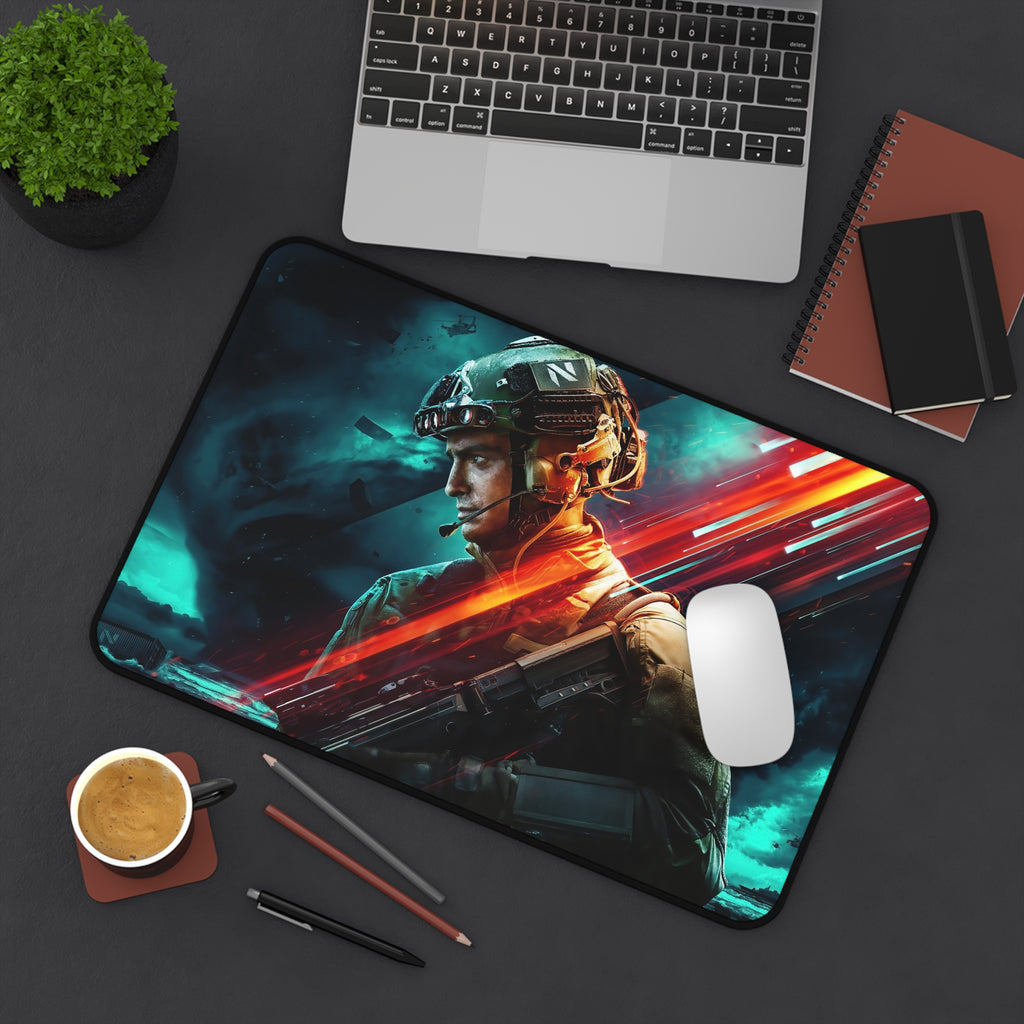 Battlefield Soldier Gaming Desk Mat — Tactical Military Mouse Pad