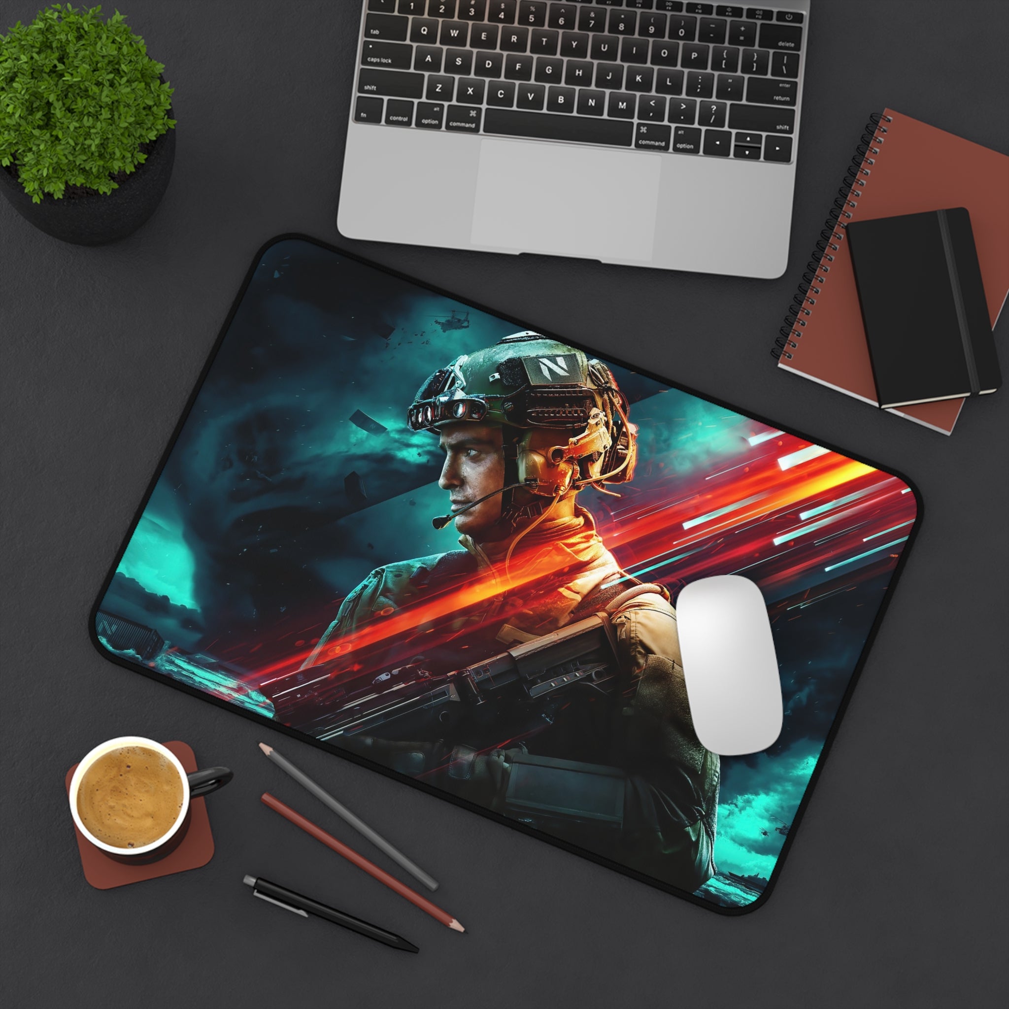 Battlefield Soldier Gaming Desk Mat — Tactical Military Mouse Pad