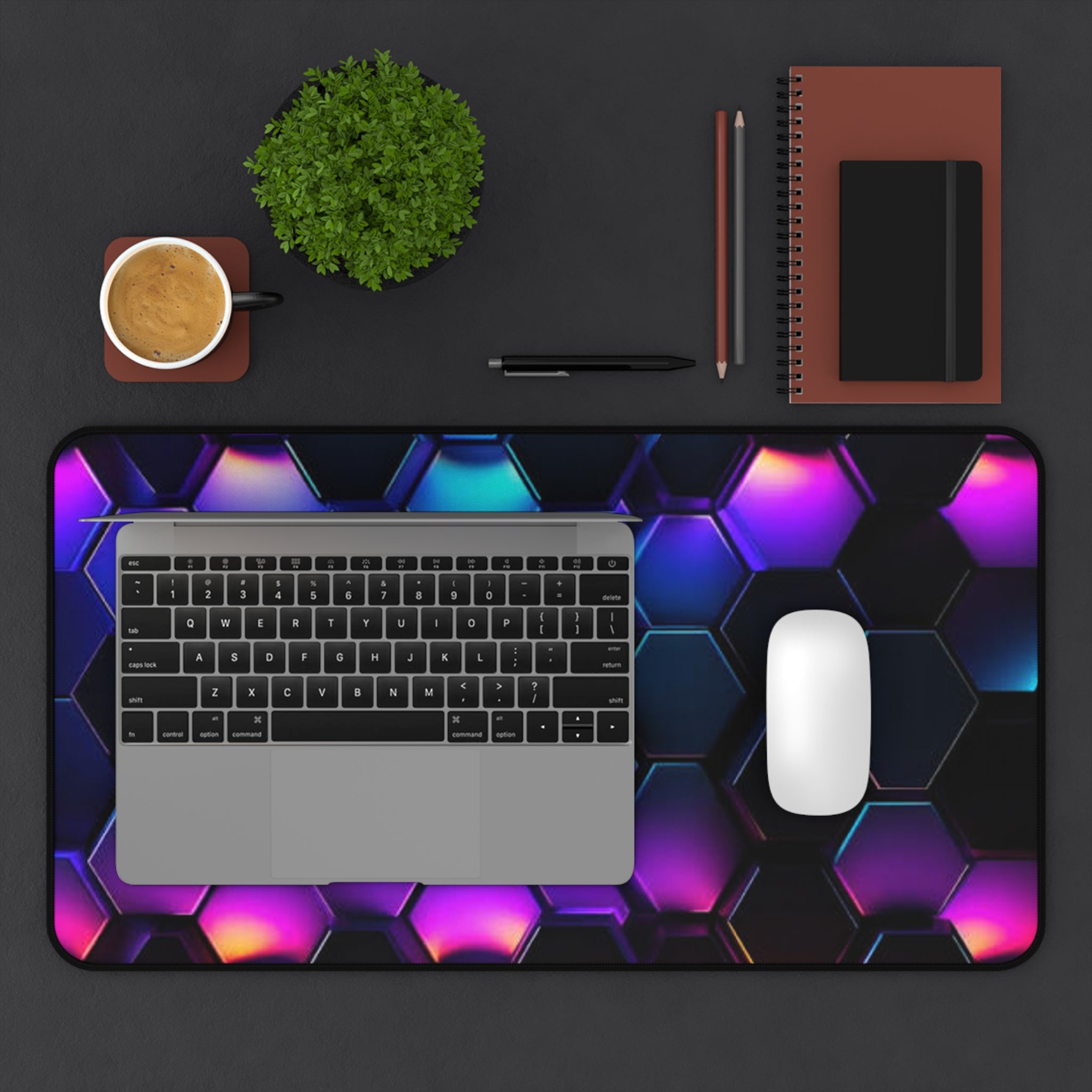 Neon Hex Grid Desk Mat — RGB Cyber Honeycomb Gaming Mouse Pad
