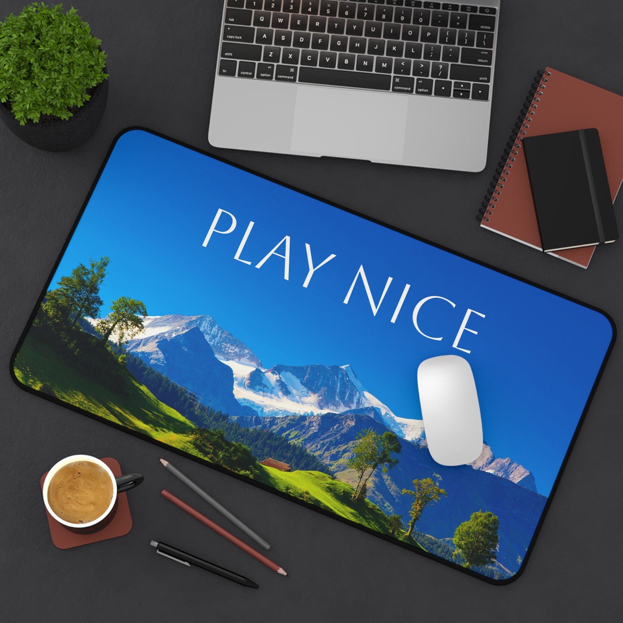 Play Nice Mountain Desk Mat – Scenic Office Mousepad for Calm, Motivational Workspace